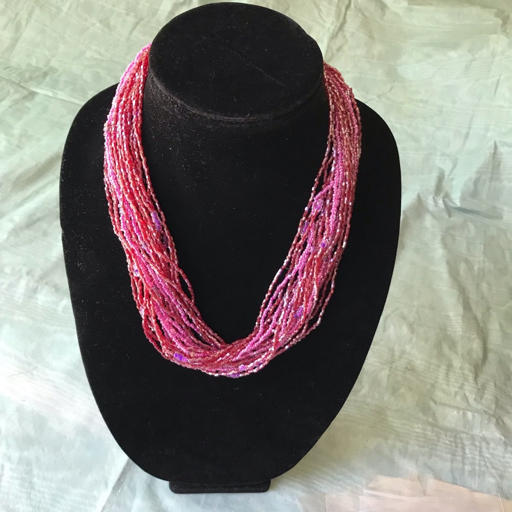 Multitone deep Raspberry beaded necklace